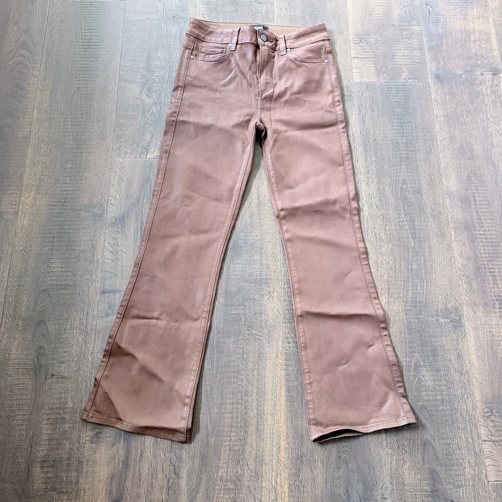 Paige Claudine High Rise Cropped Flares | Coated Cognac | Size:26 - Picture 2 of 6